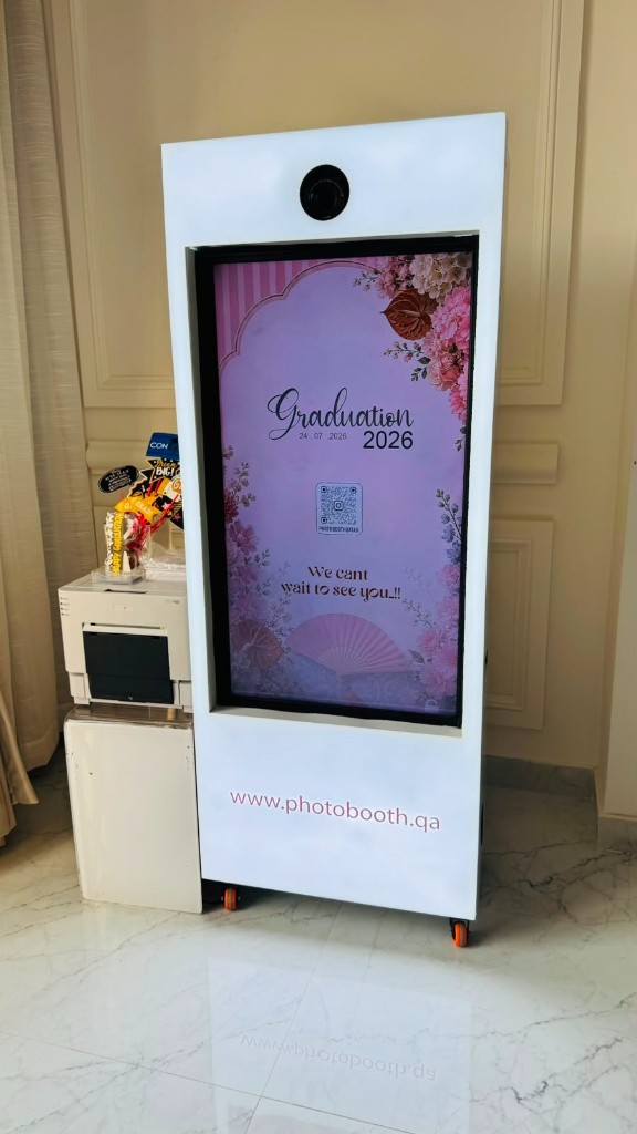 Customized graduation photobooth setup by Photobooth Qatar